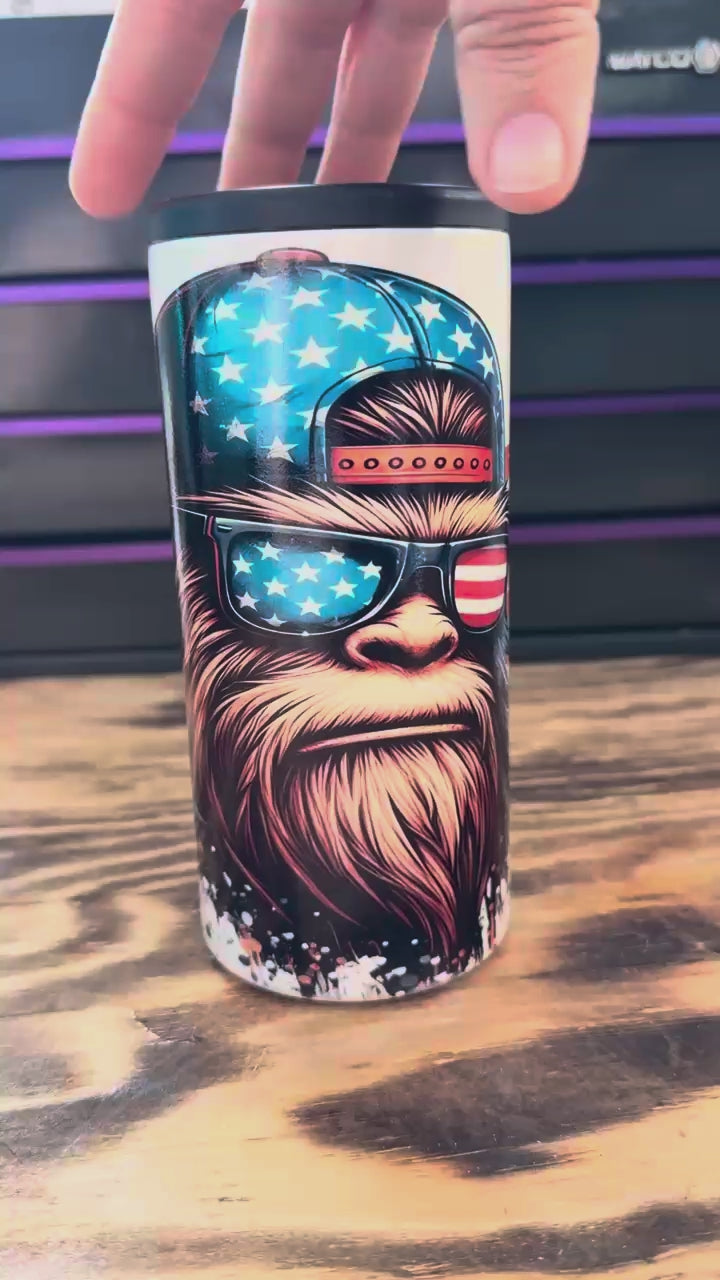 Patriotic Bigfoot Stainless Steel Koozie